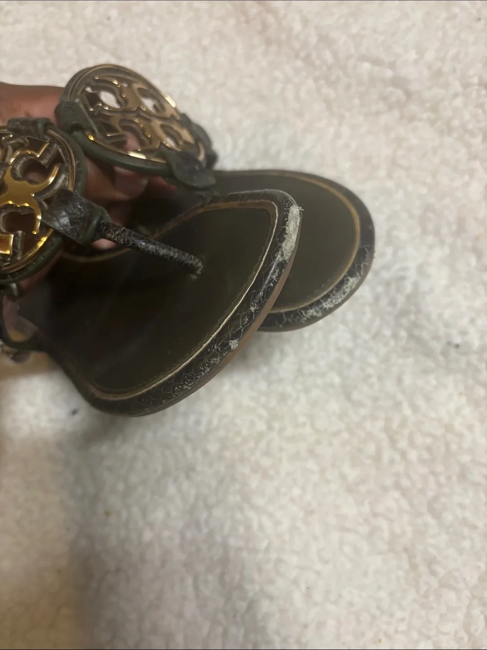 Tory Burch Miller Snake Printed Gold Logo Sandals women's 8